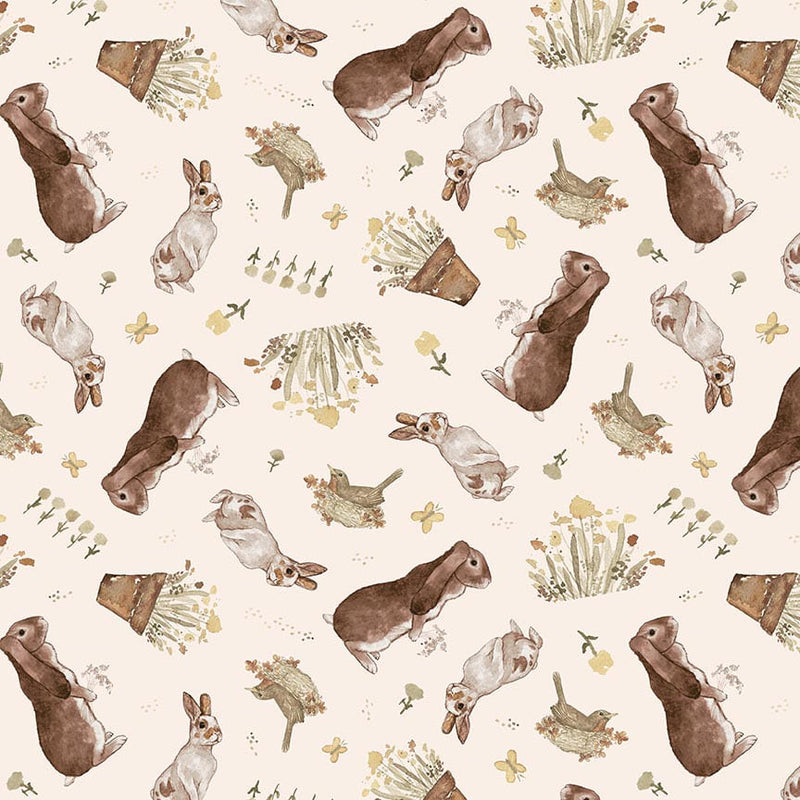 You Are My Sunshine Quilt Fabric - Bunny Toss in Cream - 1461-43