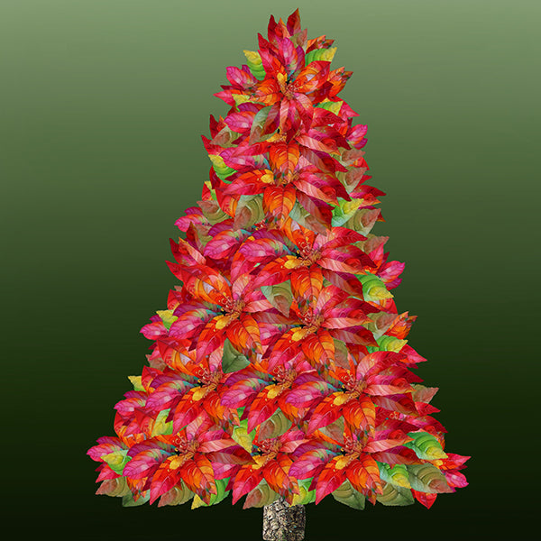 Yuletide Blooms Quilt Fabric - Poinsettia Tree in Hunter Green/Multi - X5579-60 HUNTER - SOLD AS A 45" PANEL