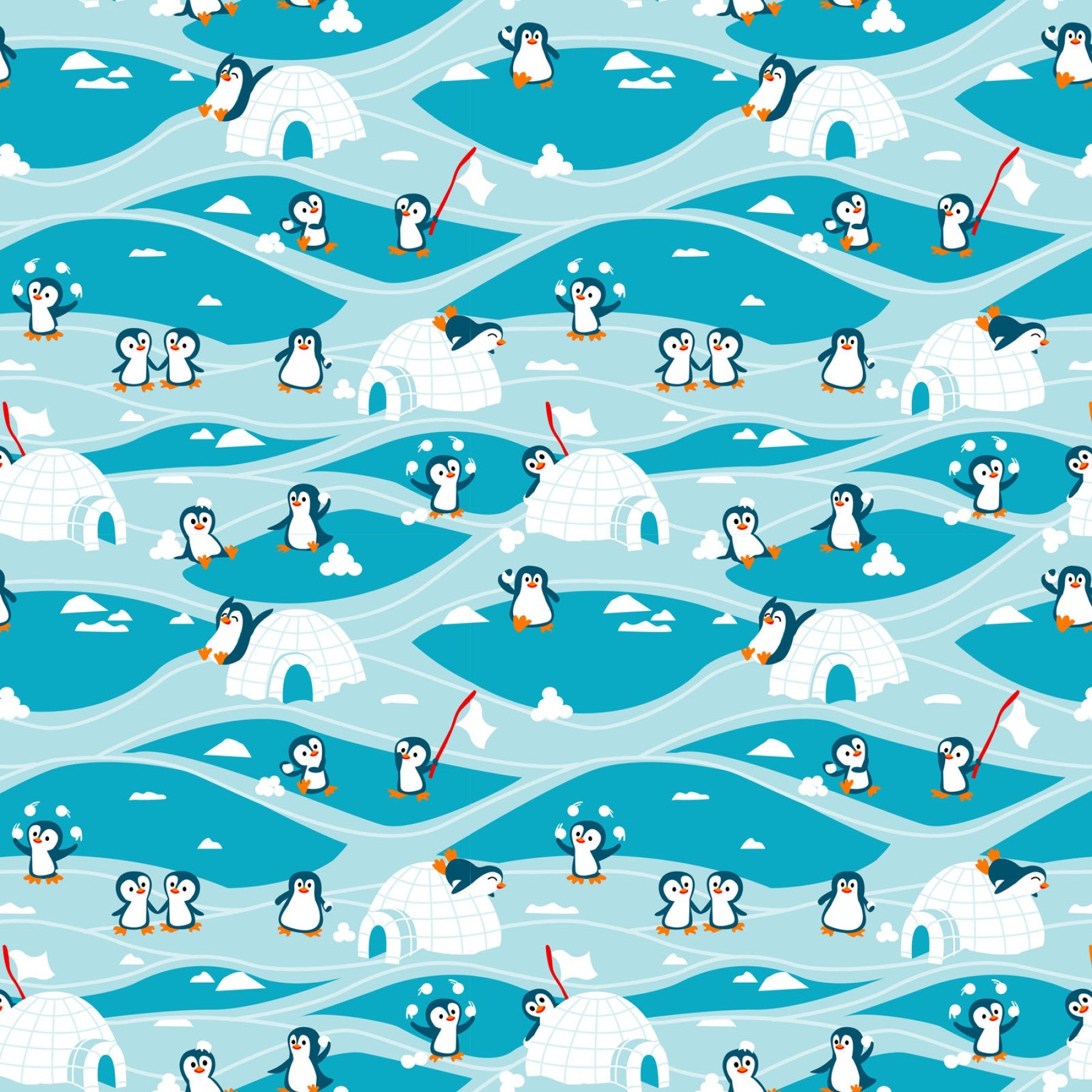 Zooville Quilt Fabric - Camp Penguin in Ice Blue - FLZS D133 E