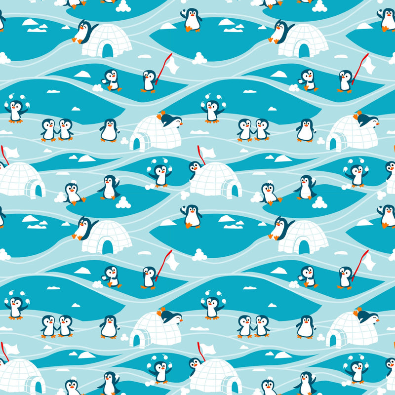 Zooville Quilt Fabric - Camp Penguin in Ice Blue - FLZS D133 E