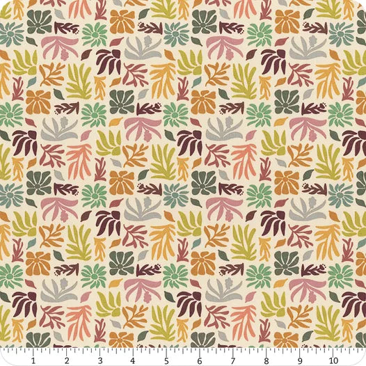 GeoBloom Quilt Fabric - Botanical Blooms in Cream/Multi - SBC-GB-1010