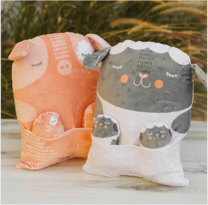 P455 - Farmstead Quilting Cuddle Fabric - Pig and Sheep Plushies Panel - 20942 11QC - SOLD AS A 36" PANEL - 100% POLYESTER