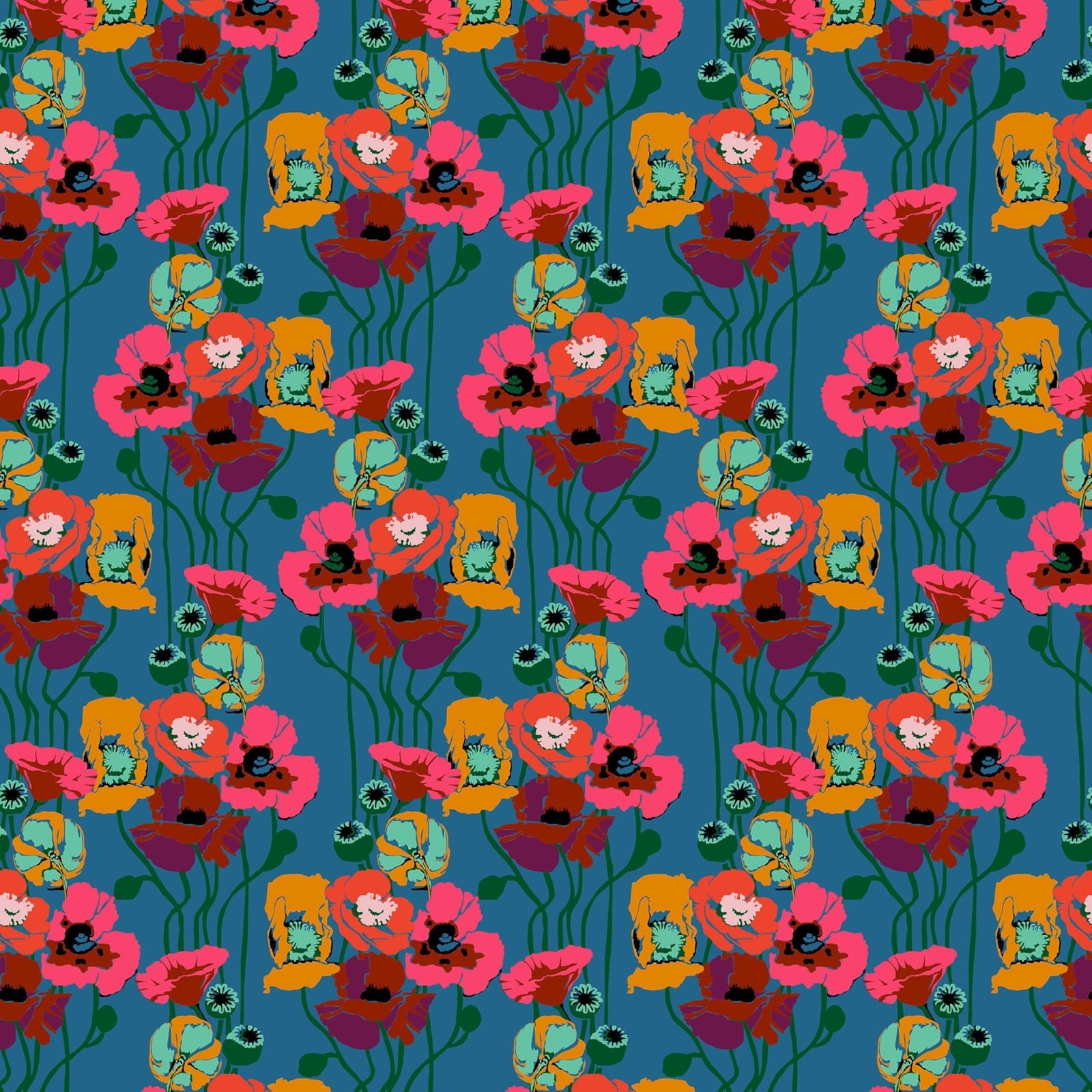 Anna Maria Overdressed Quilt Fabric - Pouring Poppies in Paint - AMT151-47L