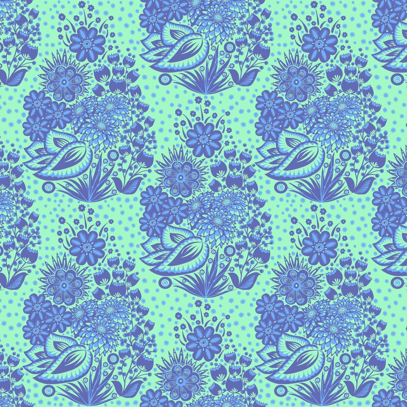 Anna Maria Overdressed Quilt Fabric - Totem in Blue - AMT152-47C