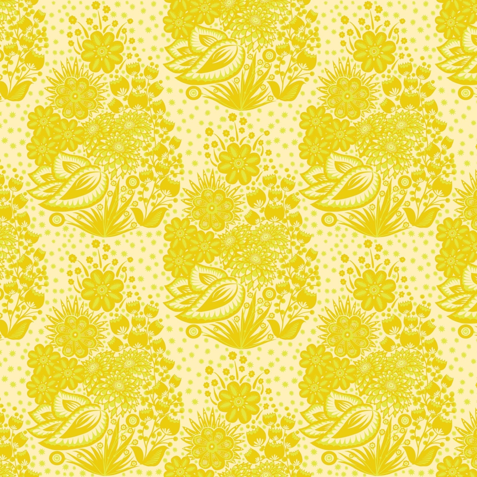Anna Maria Overdressed Quilt Fabric - Totem in Yellow - AMT152-52V