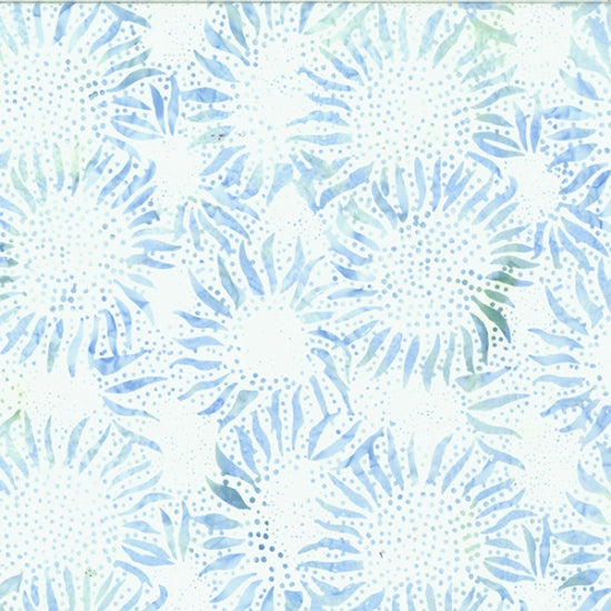 2023 Hoffman Challenge Bali Batik Quilt Fabric - Sunflower in Sea Breeze White/Aqua - 884-207