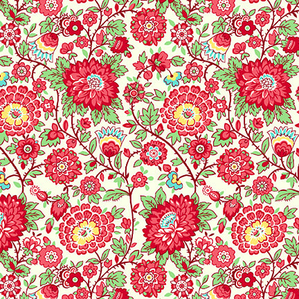 Nana Mae V Quilt Fabric - Medium Floral in Red - 9686-8
