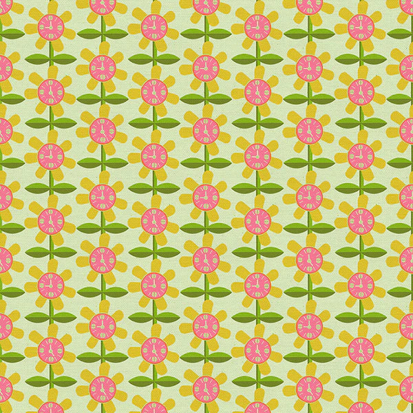 9 to 5 Quilt Fabric - 9 O'Clock Wallpaper in Yellow - 12022490