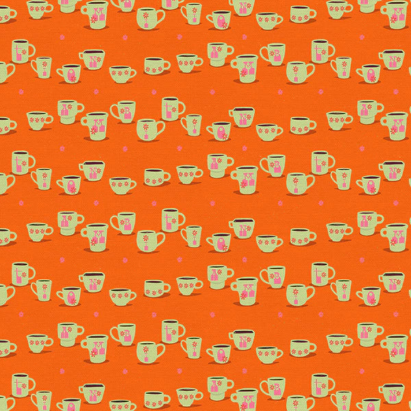 9 to 5 Quilt Fabric - Cup of Ambition (Coffee Cups) in Orange - 12022485