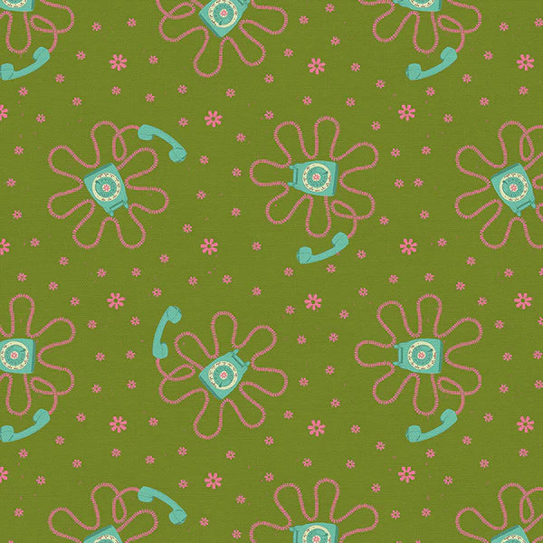 9 to 5 Quilt Fabric - Phone Cord in Green - 12022487