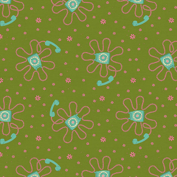 9 to 5 Quilt Fabric - Phone Cord in Green - 12022487
