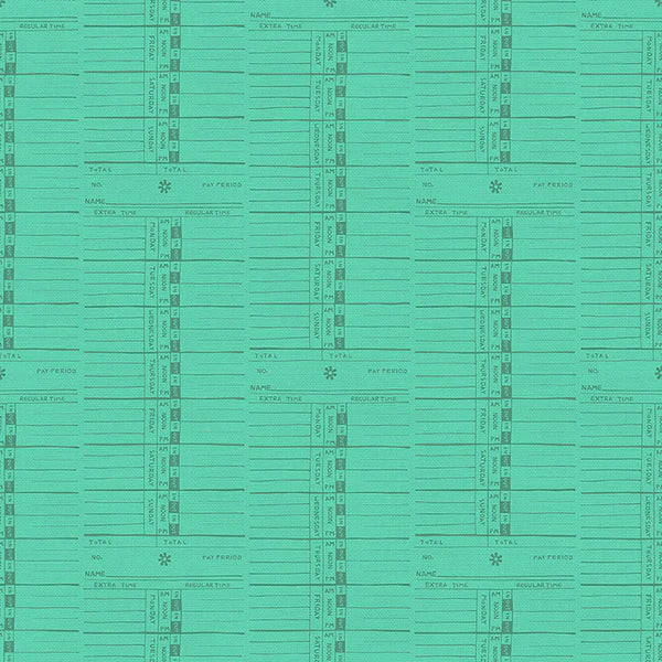 9 to 5 Quilt Fabric - Punch Timecards in Teal - 12022486