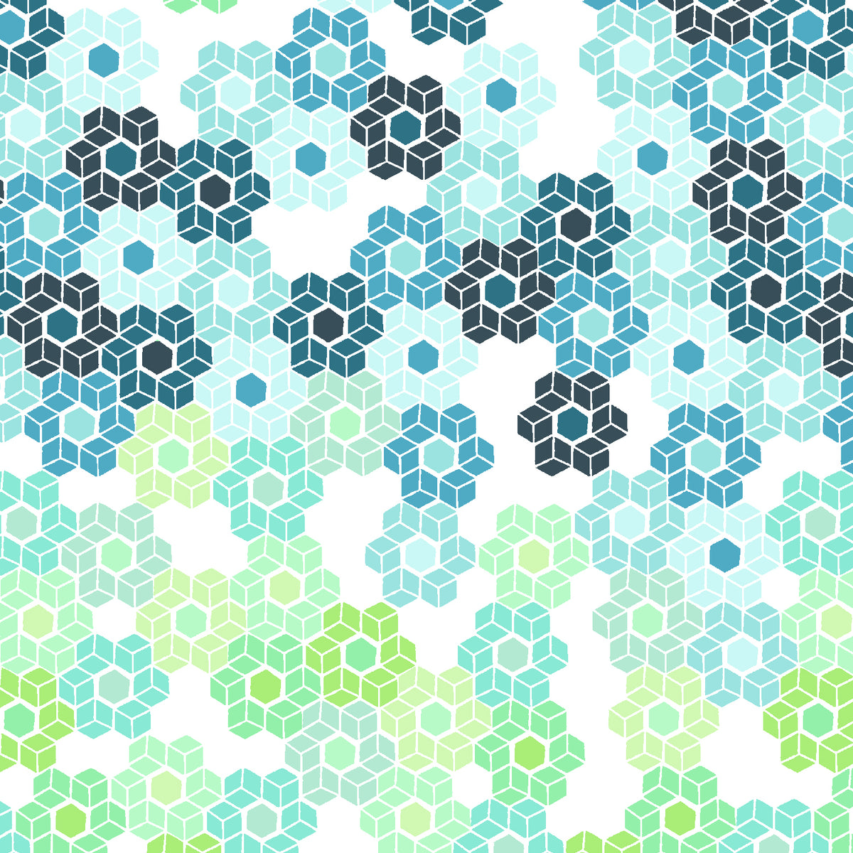 A Day Away Quilt Fabric - Hexie Party in Splash Blue/Green - RF102-SP1