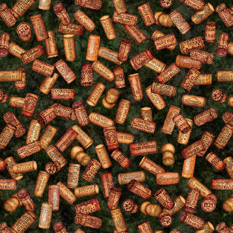 A Little Wine Quilt Fabric - Tossed Wine Corks in Green - 1649-28788-F