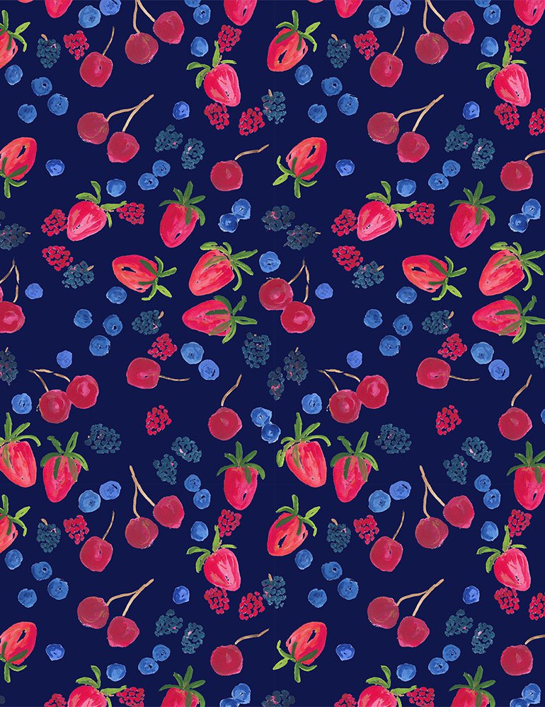 American Summer Quilt Fabric - Berry Picking in Blue/Multi - DCWR1789-BLUE