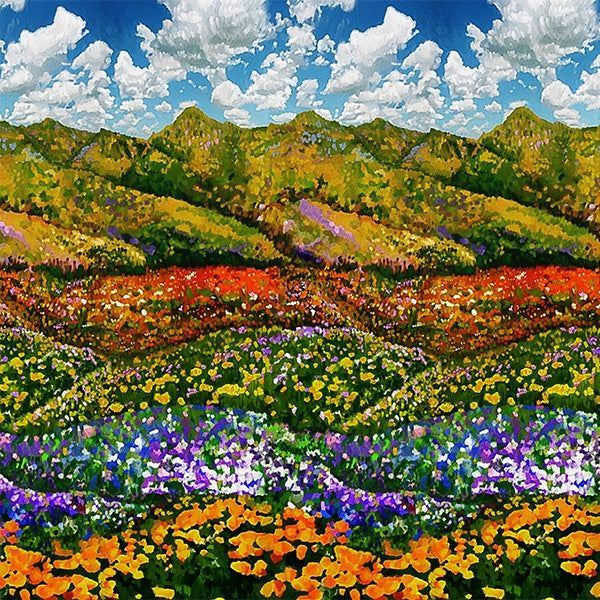 An Artist's Wonderland Quilt Fabric - Focal Hill in Spring Multi - T4895-145