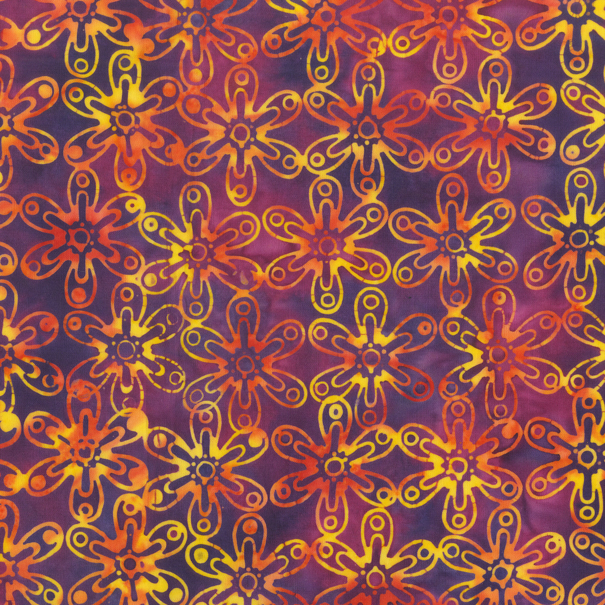 Anthology Designer Batik Quilt Fabric - Daisy Emblems in Red Violet - 342Q-1