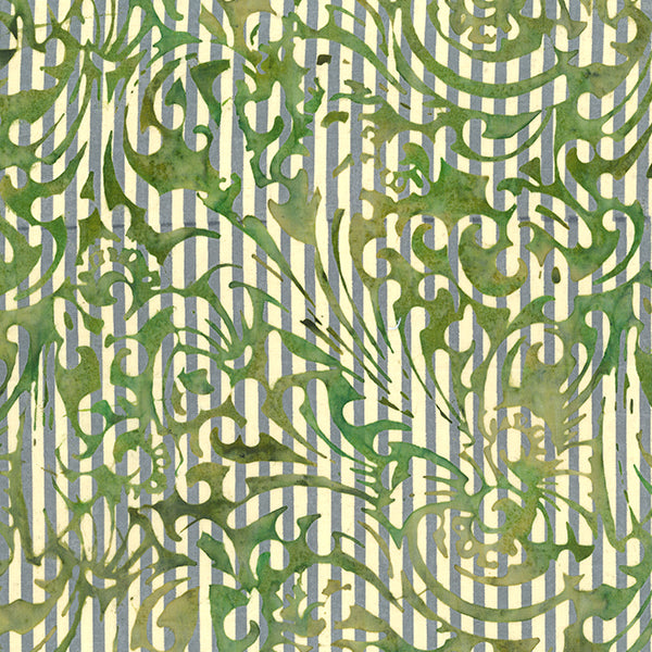 Apothecary Batik Quilt Fabric - Swirl Bursts with Stripes in Pear Green/Cream - 80792-70