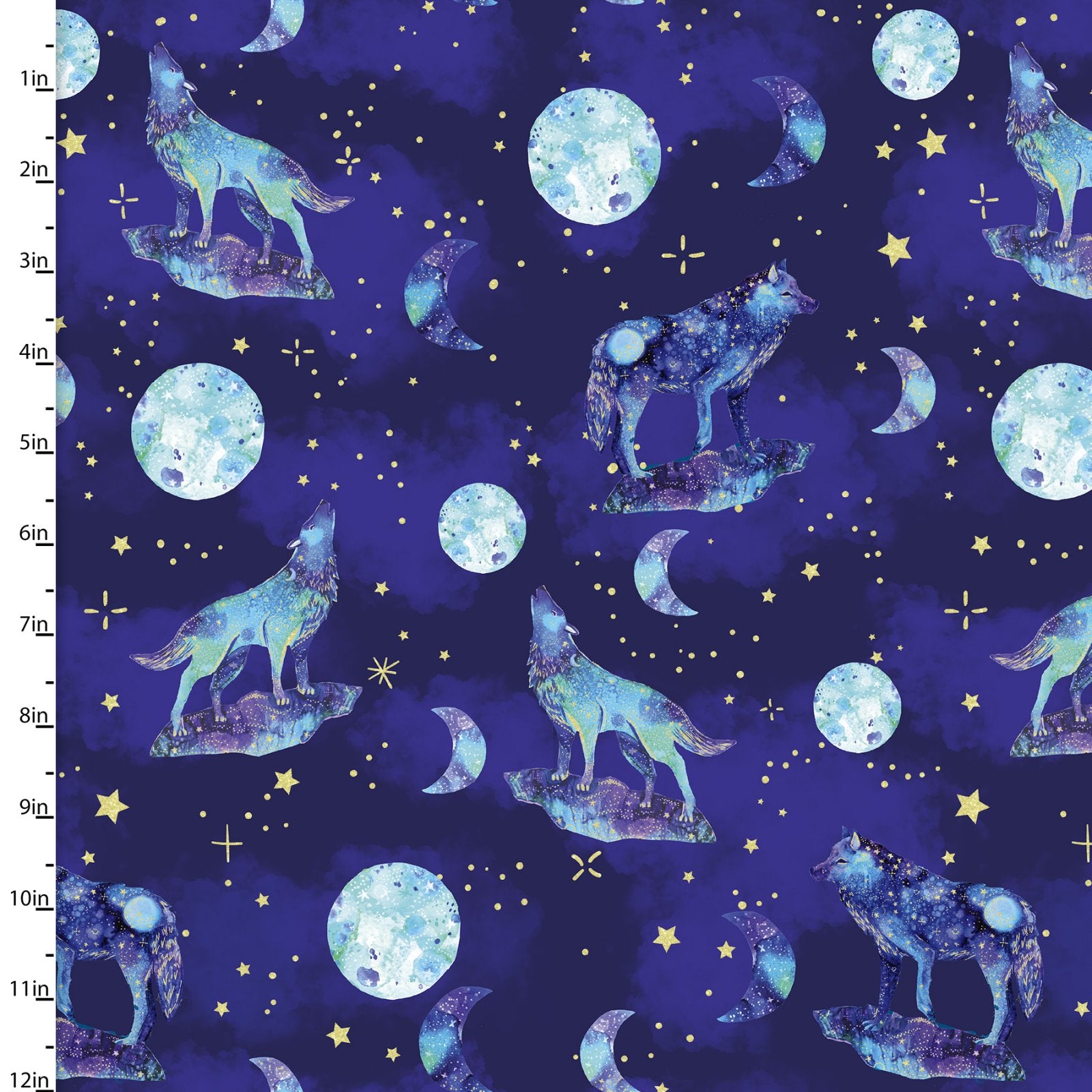 Arctic Wonder Quilt Fabric - Howling at the Moon (Wolves) in Navy Blue - 19435-NVY