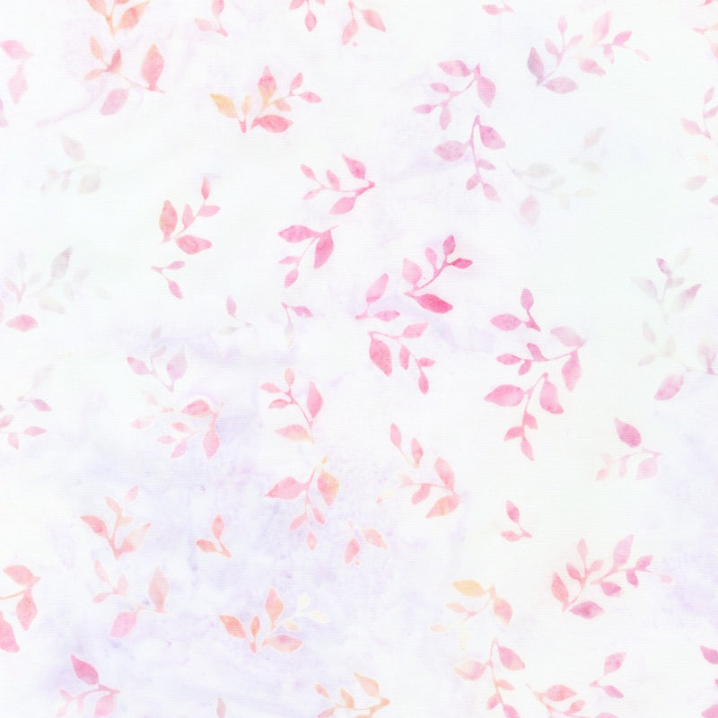 Artisan Batiks Pastel Petals Quilt Fabric - Leaf Sprigs in Peony Pink - AMD-21451-226 PEONY