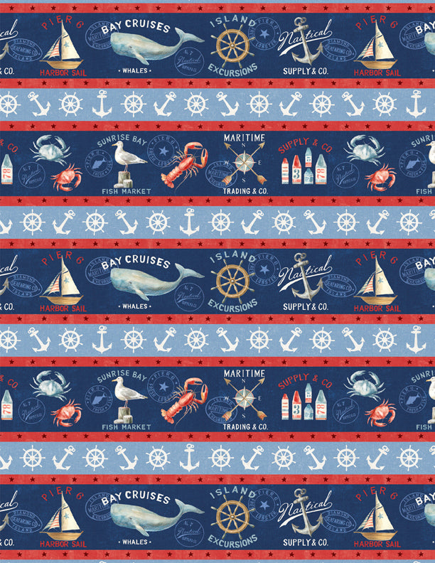 At the Helm Quilt Fabric - Nautical Border Stripe in Multi - 1077-89254-431