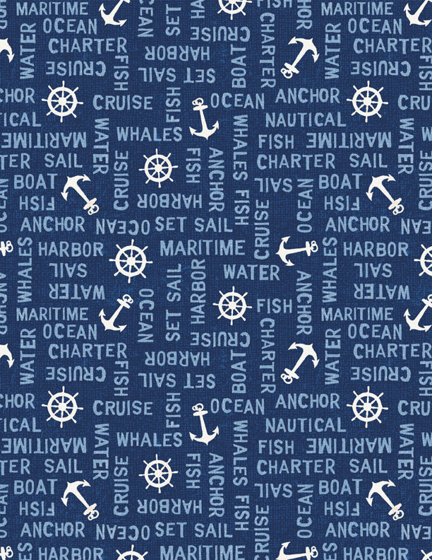At the Helm Quilt Fabric - Word Toss in Dark Blue - 1077-89257-414
