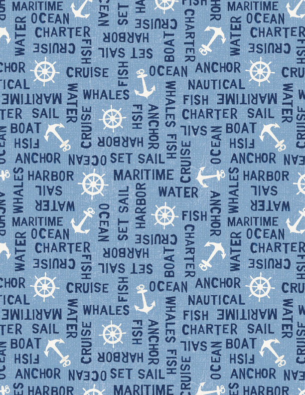 At the Helm Quilt Fabric - Word Toss in Light Blue - 1077-89257-410