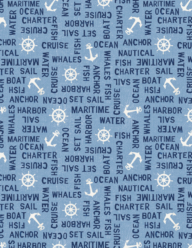 At the Helm Quilt Fabric - Word Toss in Light Blue - 1077-89257-410