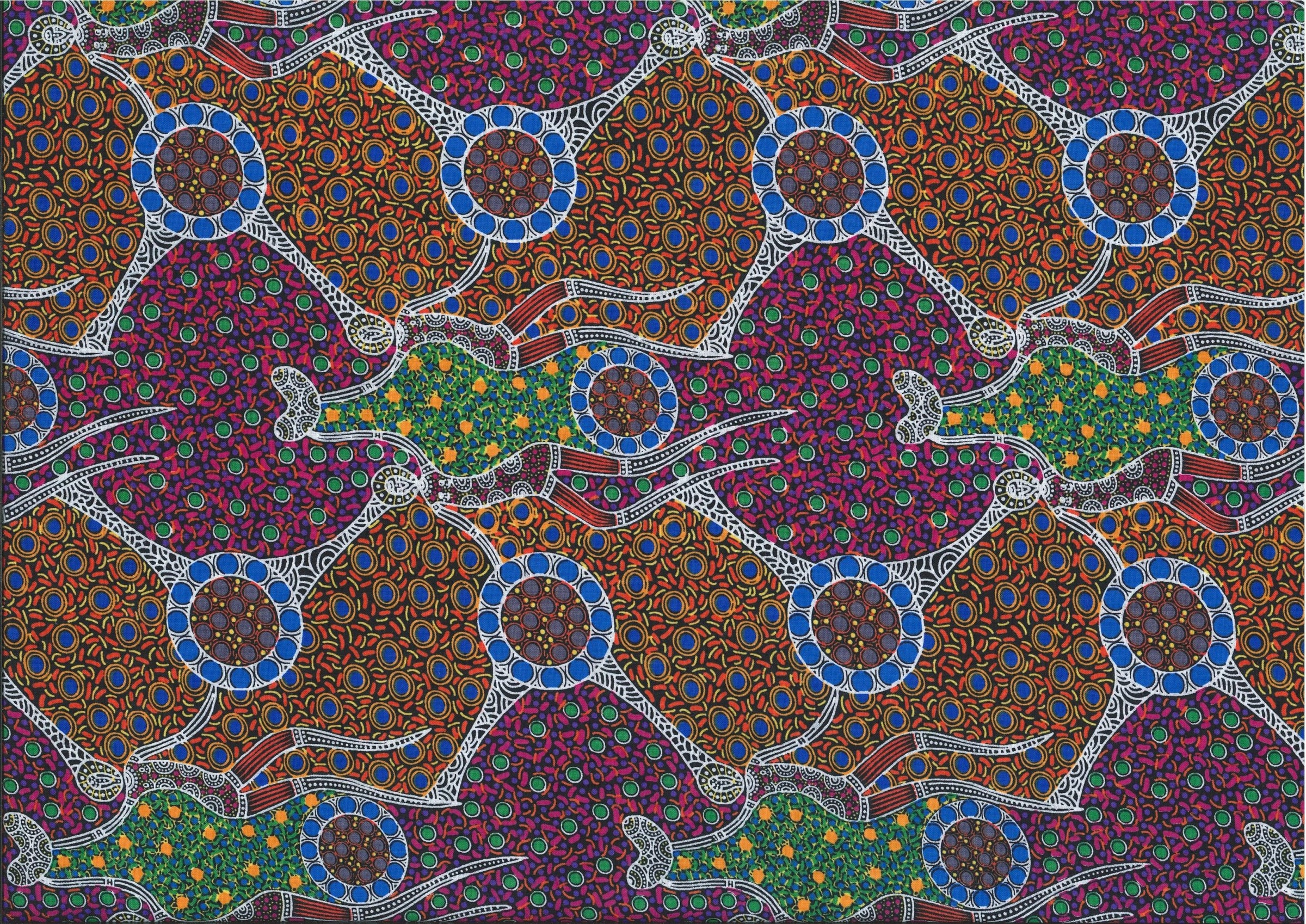 Australian Aboriginals Quilt Fabric - Women Dancing Near Waterhole in Multi - WDNWM