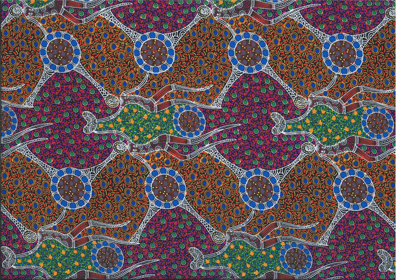 Australian Aboriginals Quilt Fabric - Women Dancing Near Waterhole in Multi - WDNWM