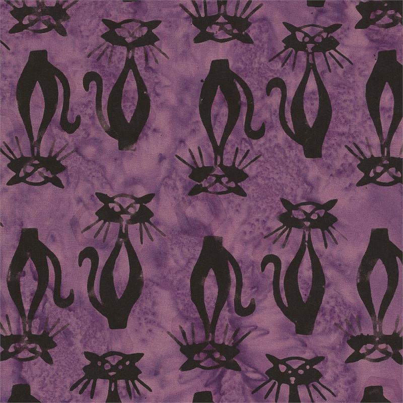 Batik Textiles Quilt Fabric - MCM with a Twist - Cats in Purple - 5714