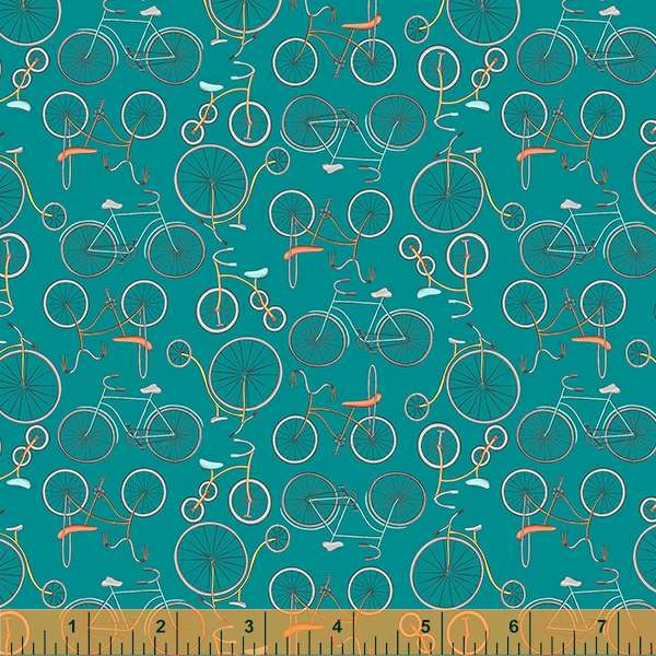 Be My Neighbor Quilt Fabric - Bicycles in Teal - 53162-9