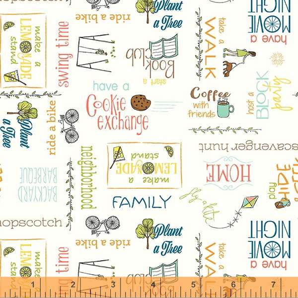 Be My Neighbor Quilt Fabric - Neighbor Words in Ivory - 53160-1
