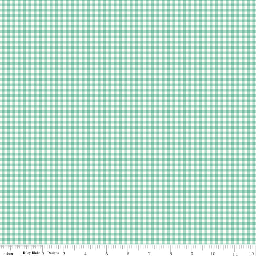 Bee Ginghams Quilt Fabric by Lori Holt - Camille (1/8" straight plaid) in Sea Glass Green - C12560-SEAGLASS