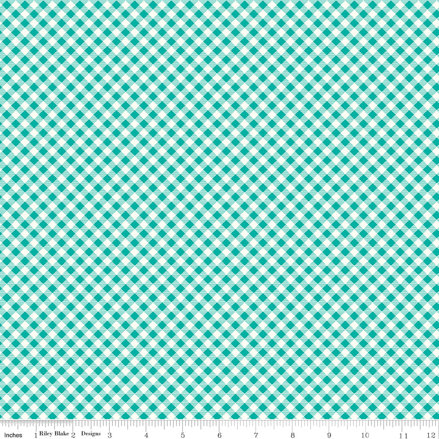 Bee Ginghams Quilt Fabric by Lori Holt - Carolyn (3/16" diagonal plaid) in Vivid Aqua - C12551-VIVID