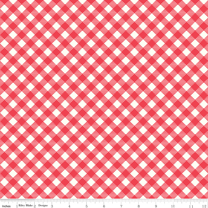 Bee Ginghams Quilt Fabric by Lori Holt - Debbie (3/8" diagonal plaid) in Cayenne Red - C12550-CAYENNE