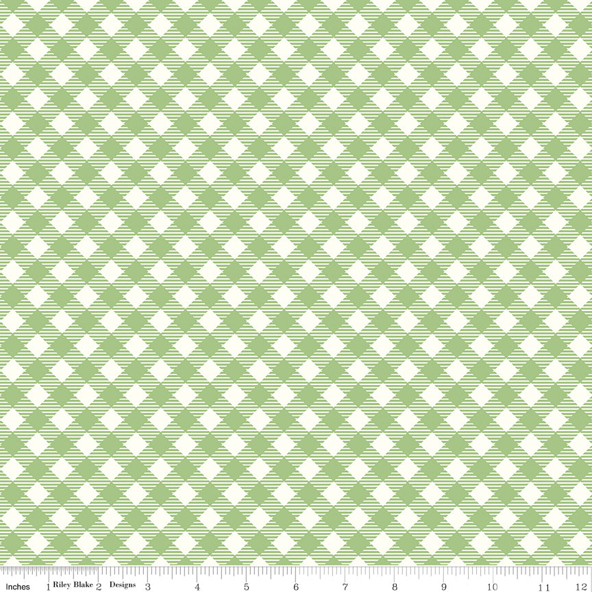 Bee Ginghams Quilt Fabric by Lori Holt - Debbie (3/8" diagonal plaid) in Granny Green - C12550-GRANNYGREEN