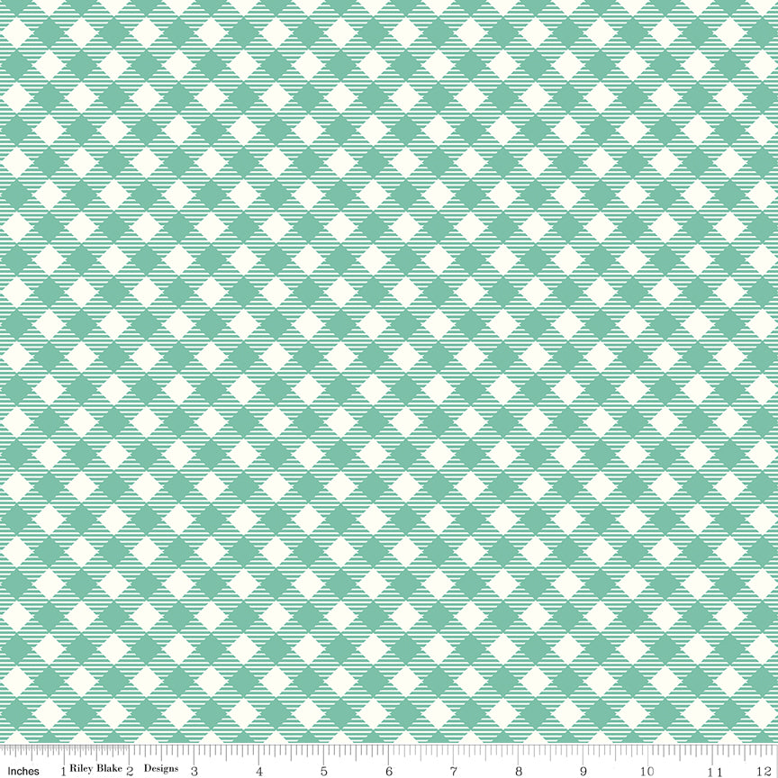 Bee Ginghams Quilt Fabric by Lori Holt - Debbie (3/8" diagonal plaid) in Sea Glass Green - C12550-SEAGLASS