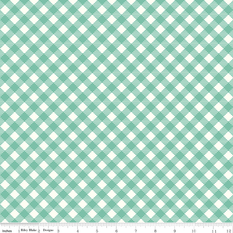 Bee Ginghams Quilt Fabric by Lori Holt - Debbie (3/8" diagonal plaid) in Sea Glass Green - C12550-SEAGLASS