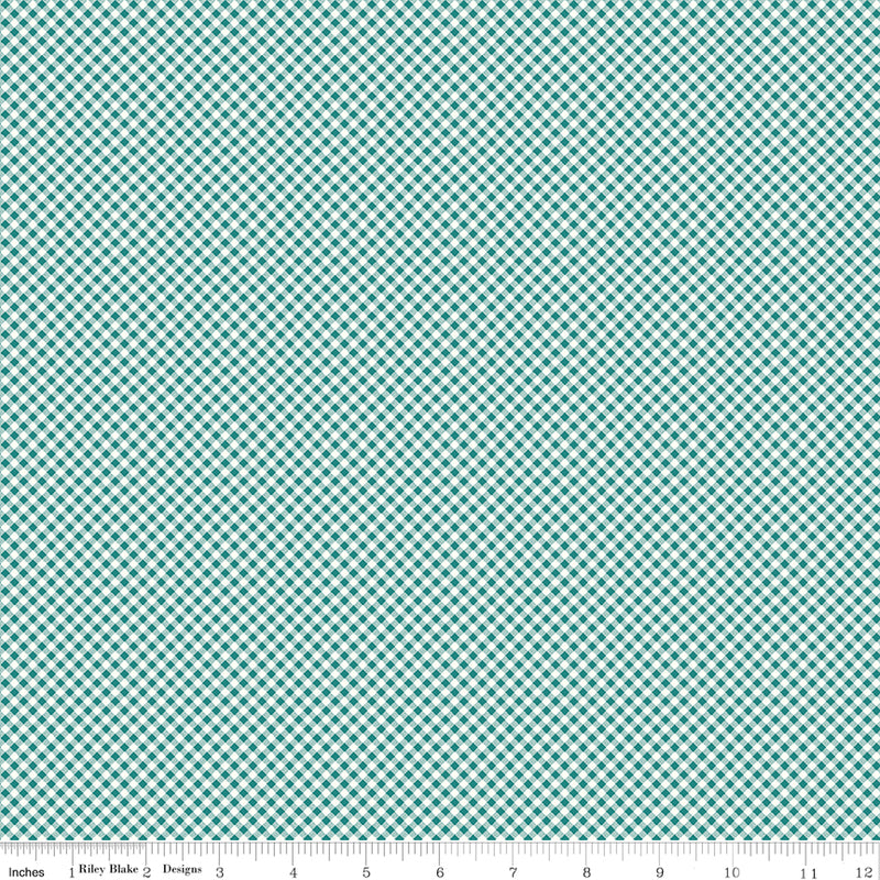 Bee Ginghams Quilt Fabric by Lori Holt - Kassidy (1/16" diagonal plaid) in Jade Aqua - C12557-JADE