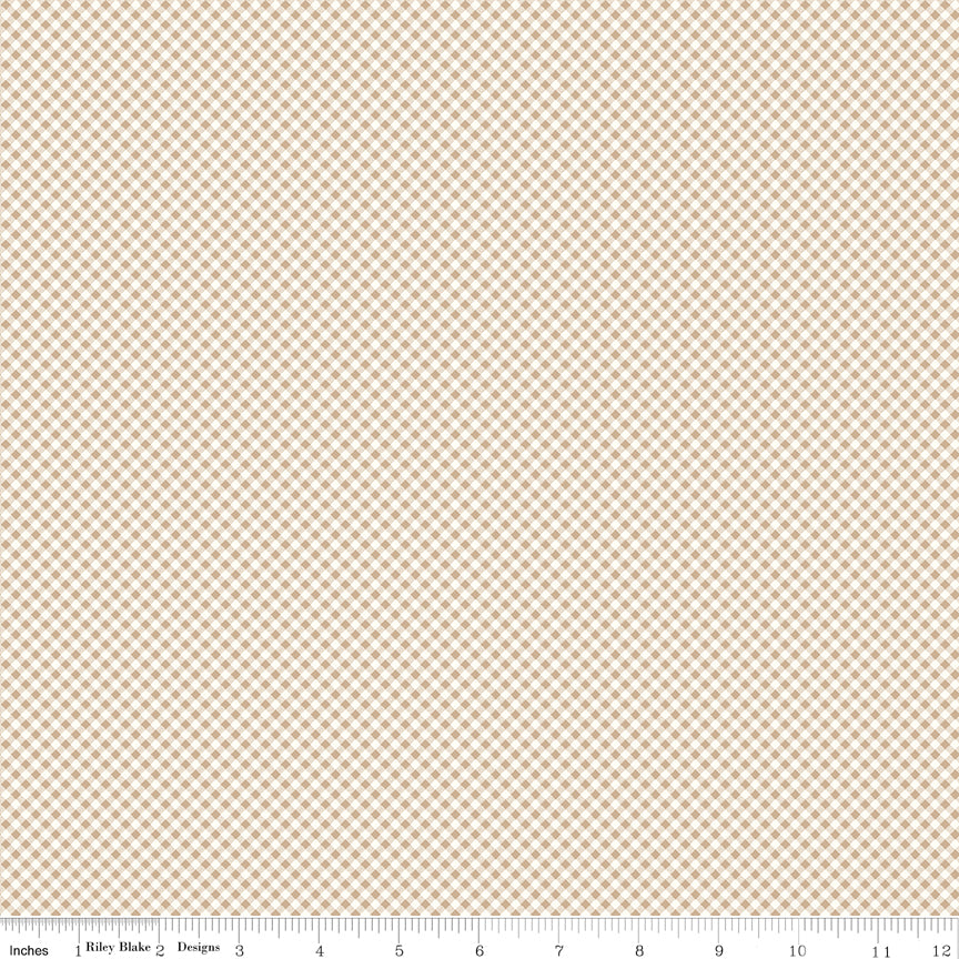 Bee Ginghams Quilt Fabric by Lori Holt - Kassidy (1/16" diagonal plaid) in Tea Dye Tan - C12557-TEADYE