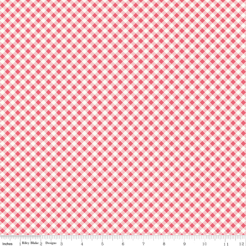 Bee Ginghams Quilt Fabric by Lori Holt - Lisa (3/16" diagonal plaid) in Tea Rose Pink - C12556-TEAROSE