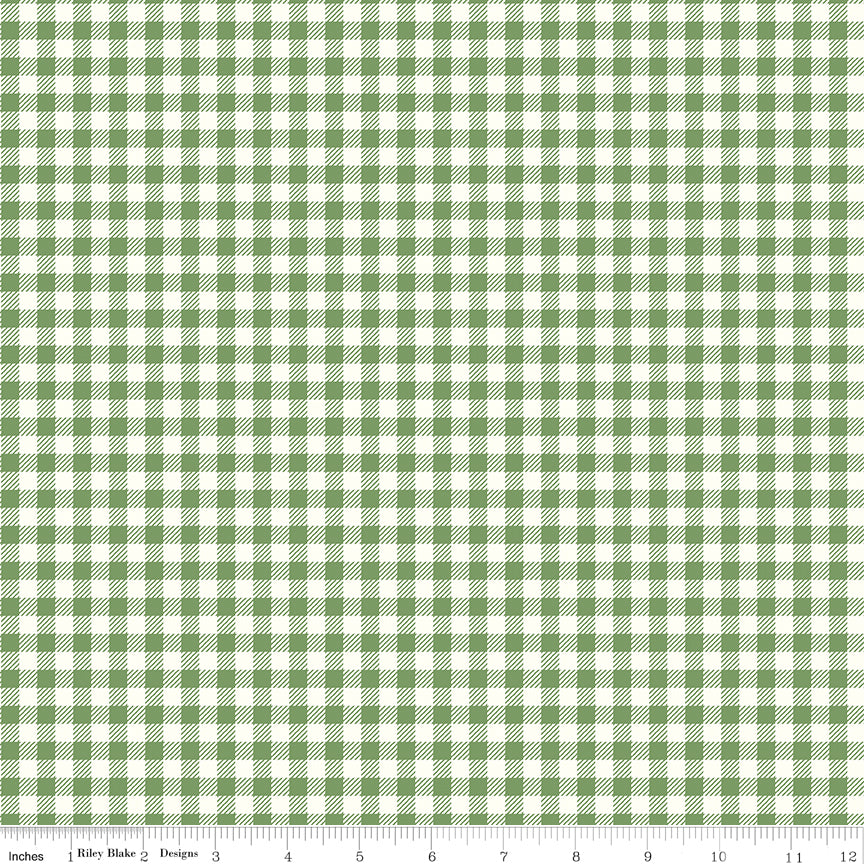Bee Ginghams Quilt Fabric by Lori Holt - ReNae (1/4" straight plaid) in Basil Green - C12552-BASIL