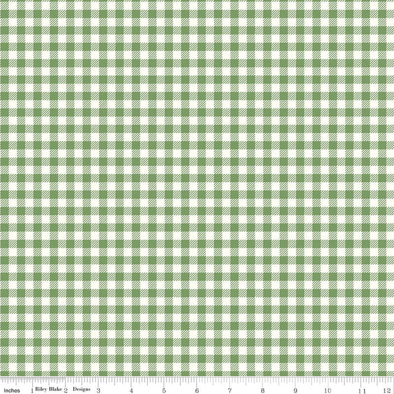 Bee Ginghams Quilt Fabric by Lori Holt - ReNae (1/4" straight plaid) in Basil Green - C12552-BASIL