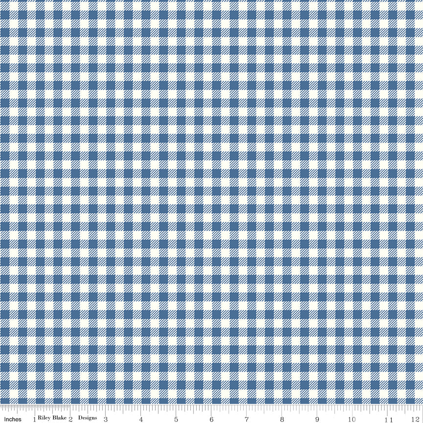 Bee Ginghams Quilt Fabric by Lori Holt - ReNae (1/4" straight plaid) in Denim Blue - C12552-DENIM