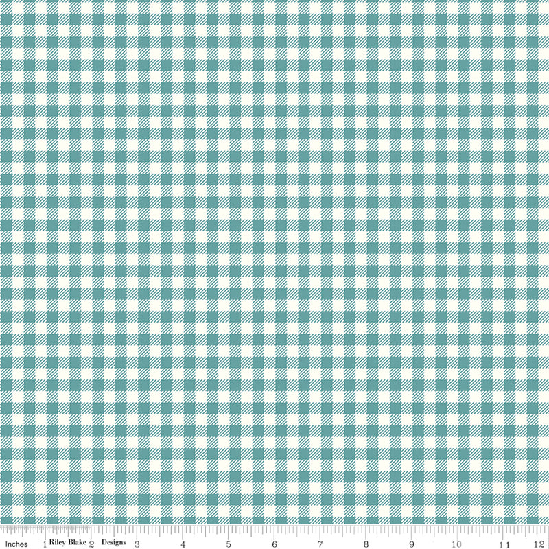 Bee Ginghams Quilt Fabric by Lori Holt - ReNae (1/4" straight plaid) in Teal - C12552-TEAL