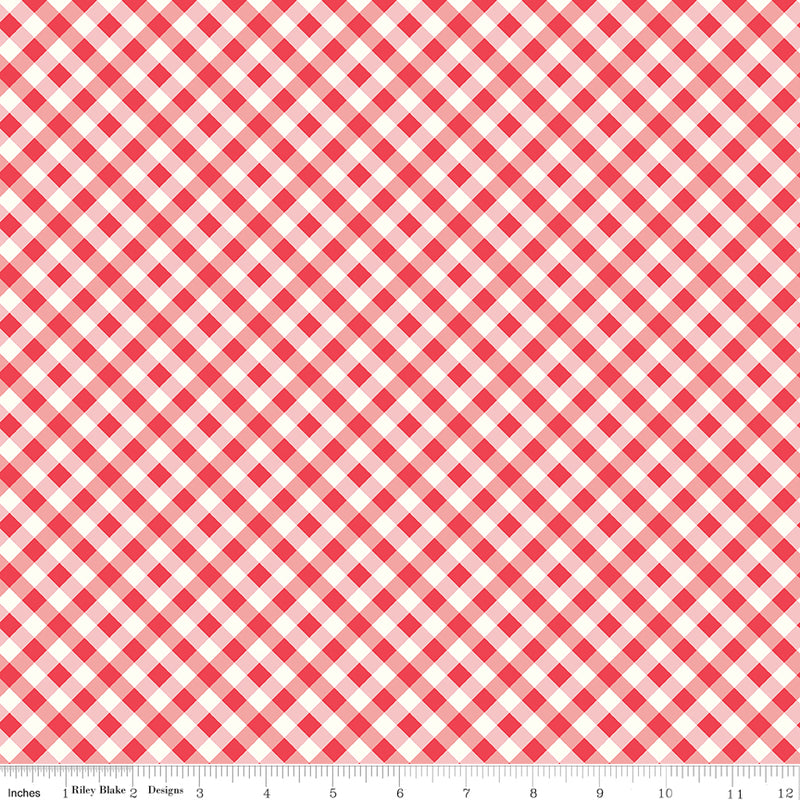 Bee Ginghams Quilt Fabric by Lori Holt - Tammy (1/4" diagonal plaid) in Cayenne Red - C12554-CAYENNE