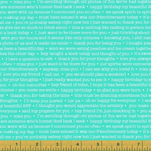 Between Friends Quilt Fabric - Messages in Turquoise - 52676-8