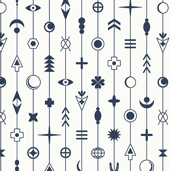 Between Quilt Fabric by Alison Glass - Gaze Symbols in Anchor White/Black - A-371-L