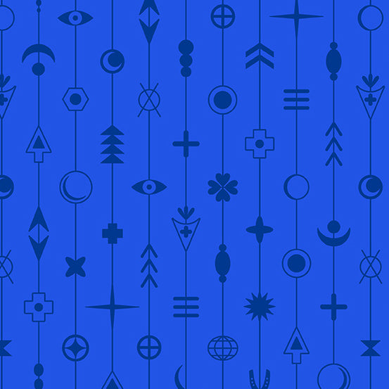 Between Quilt Fabric by Alison Glass - Gaze Symbols in Cobalt Blue - A-371-B